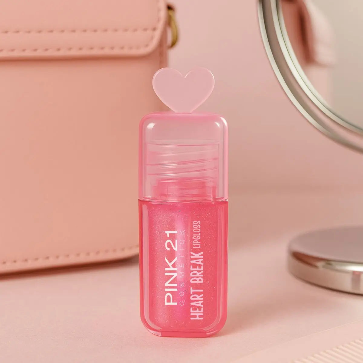 Lip Gloss com Glitter Heart Break Pink 21 - Brilho Intenso e Hidratação