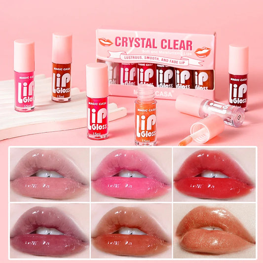 Kit Gloss Labial Jelly Shine – 6 Óleos Labiais Hidratantes com Brilho de Água