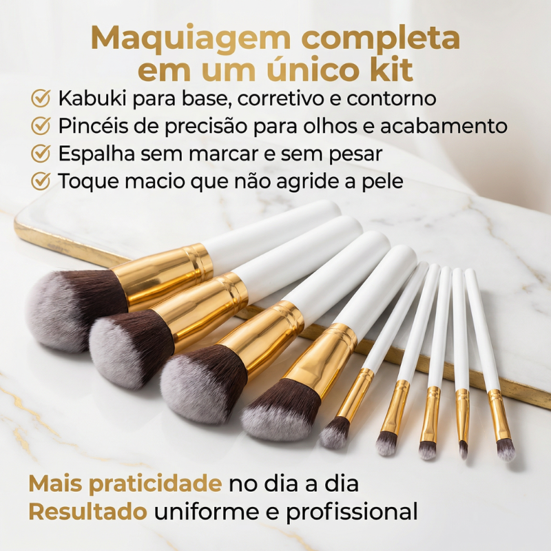Kit Premium 10 Pincéis de Maquiagem Kabuki