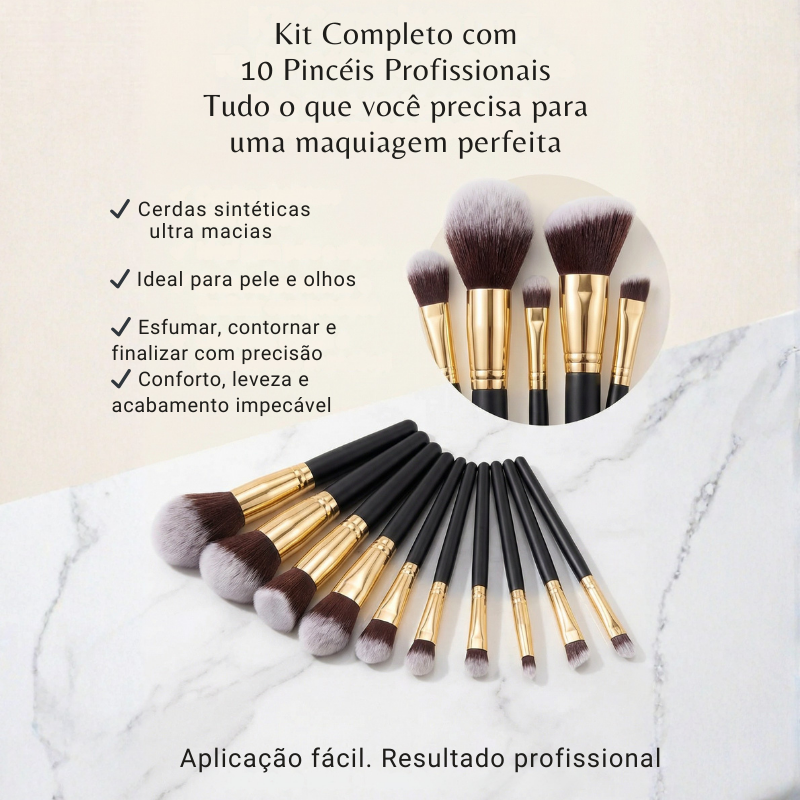 Kit Premium 10 Pincéis de Maquiagem Kabuki