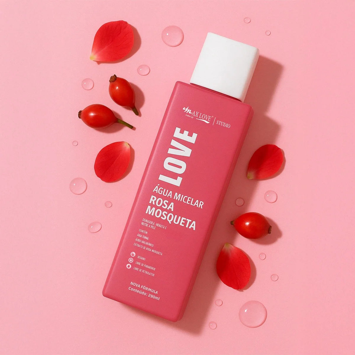 Água Micelar Rosa Mosqueta Max Love - Limpeza e Ácido Hialurônico 290ml