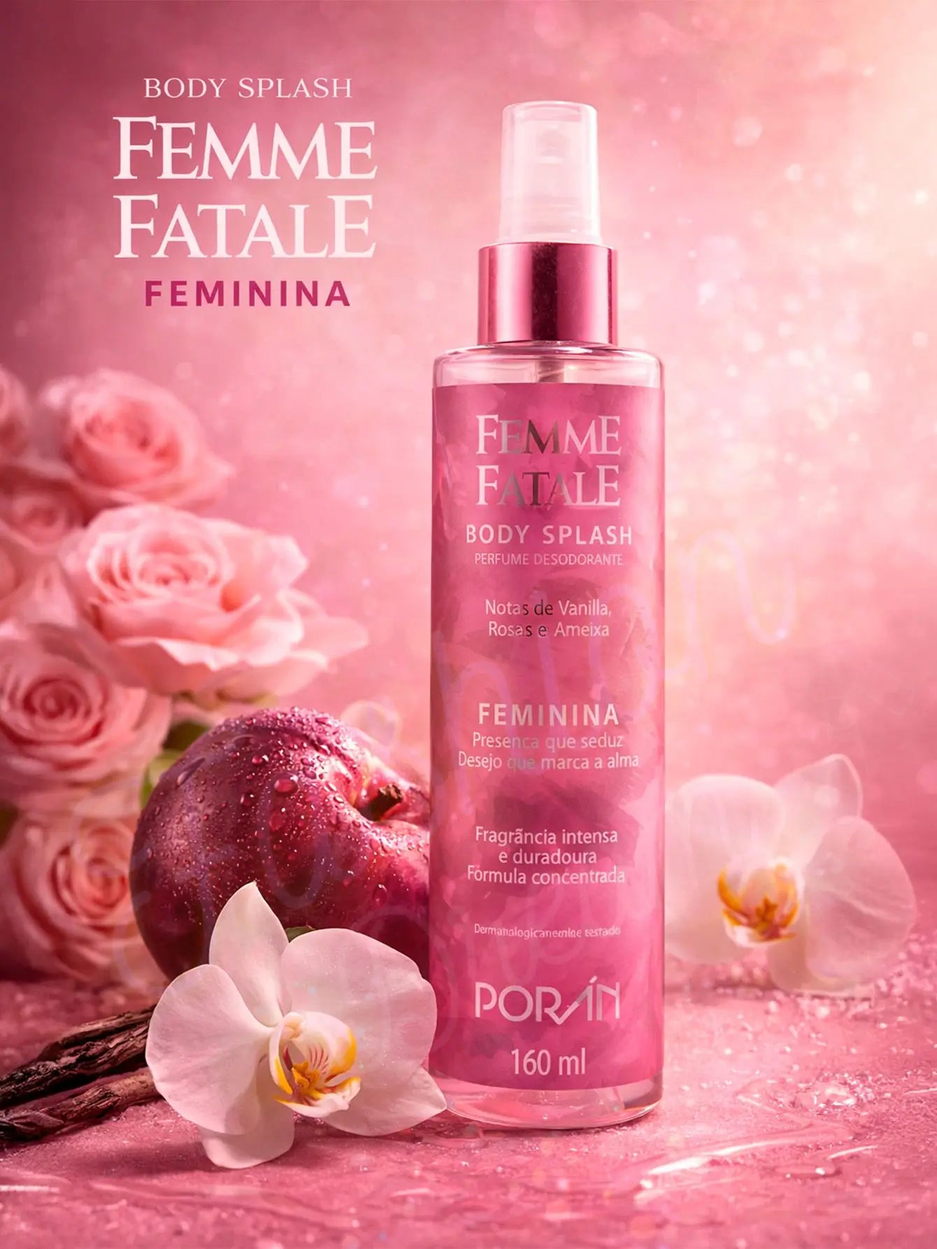 Body Splash Femme Fatale Porán - Baunilha, Rosas e Ameixa 160ml