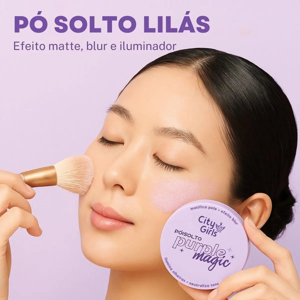 Pó Solto Lilás Purple Magic – Efeito Blur, Controle de Oleosidade e Vitamina E