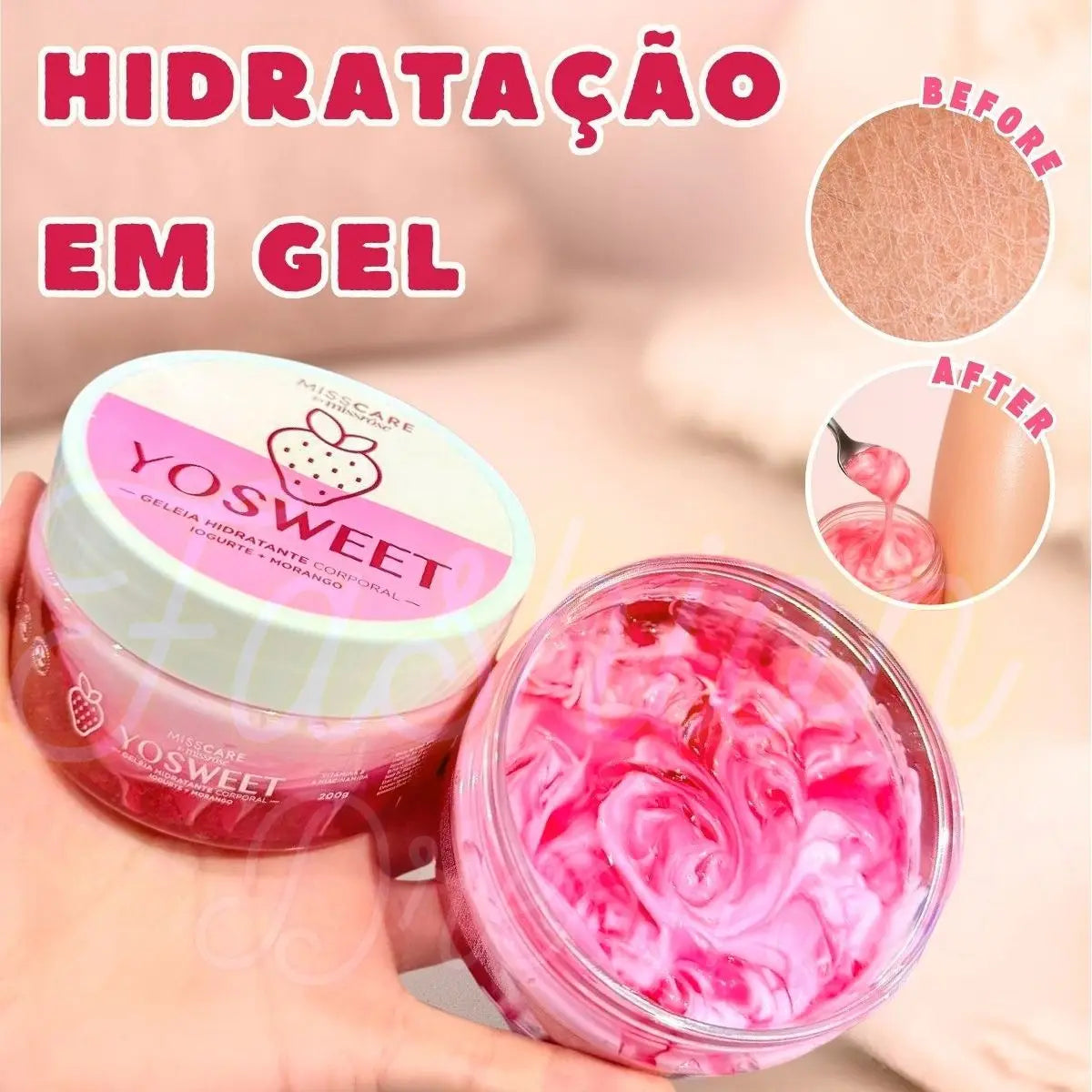 Geleia Hidratante Corporal Yosweet Morango e Iogurte Miss Care - Toque Seco 200g