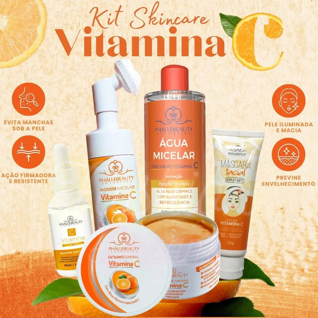 Kit Skincare Ultra Iluminador Vitamina C - Ritual Completo 5 Itens Phállebeauty