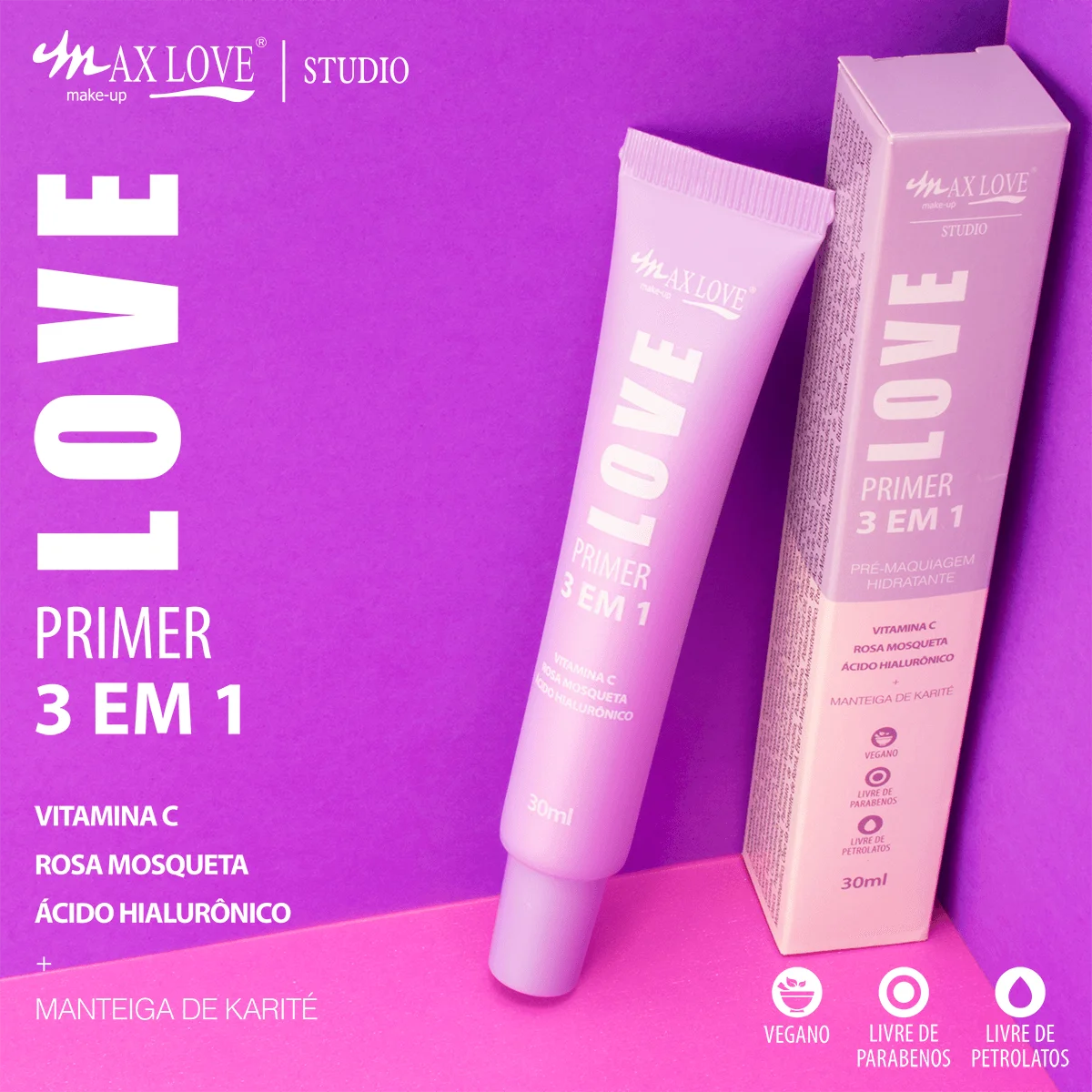 Primer Facial e Hidratante 3 Em 1 - Max Love