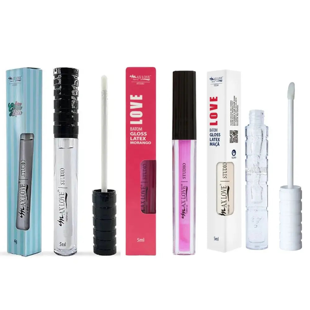 Kit 3 Batons Gloss Látex Max Love - Brilho e Hidratação