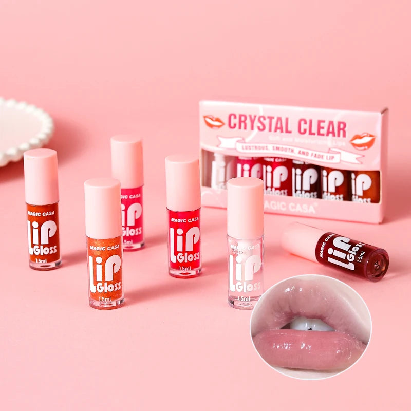 Kit Gloss Labial Jelly Shine – 6 Óleos Labiais Hidratantes com Brilho de Água