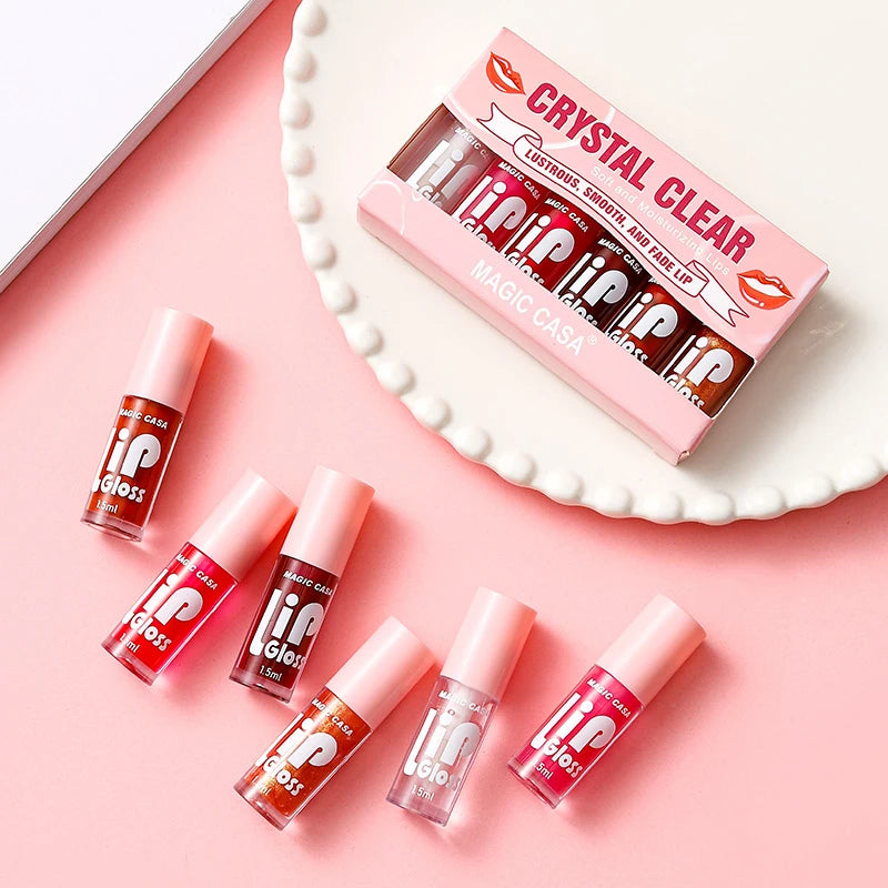 Kit Gloss Labial Jelly Shine – 6 Óleos Labiais Hidratantes com Brilho de Água