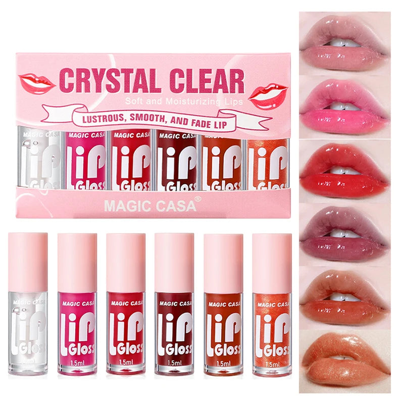 Kit Gloss Labial Jelly Shine – 6 Óleos Labiais Hidratantes com Brilho de Água