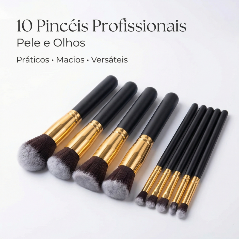 Kit Premium 10 Pincéis de Maquiagem Kabuki